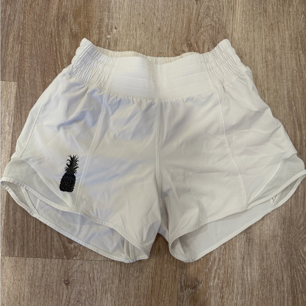 Lululemon Athletica White Athletic Shorts with Pineapple Detail